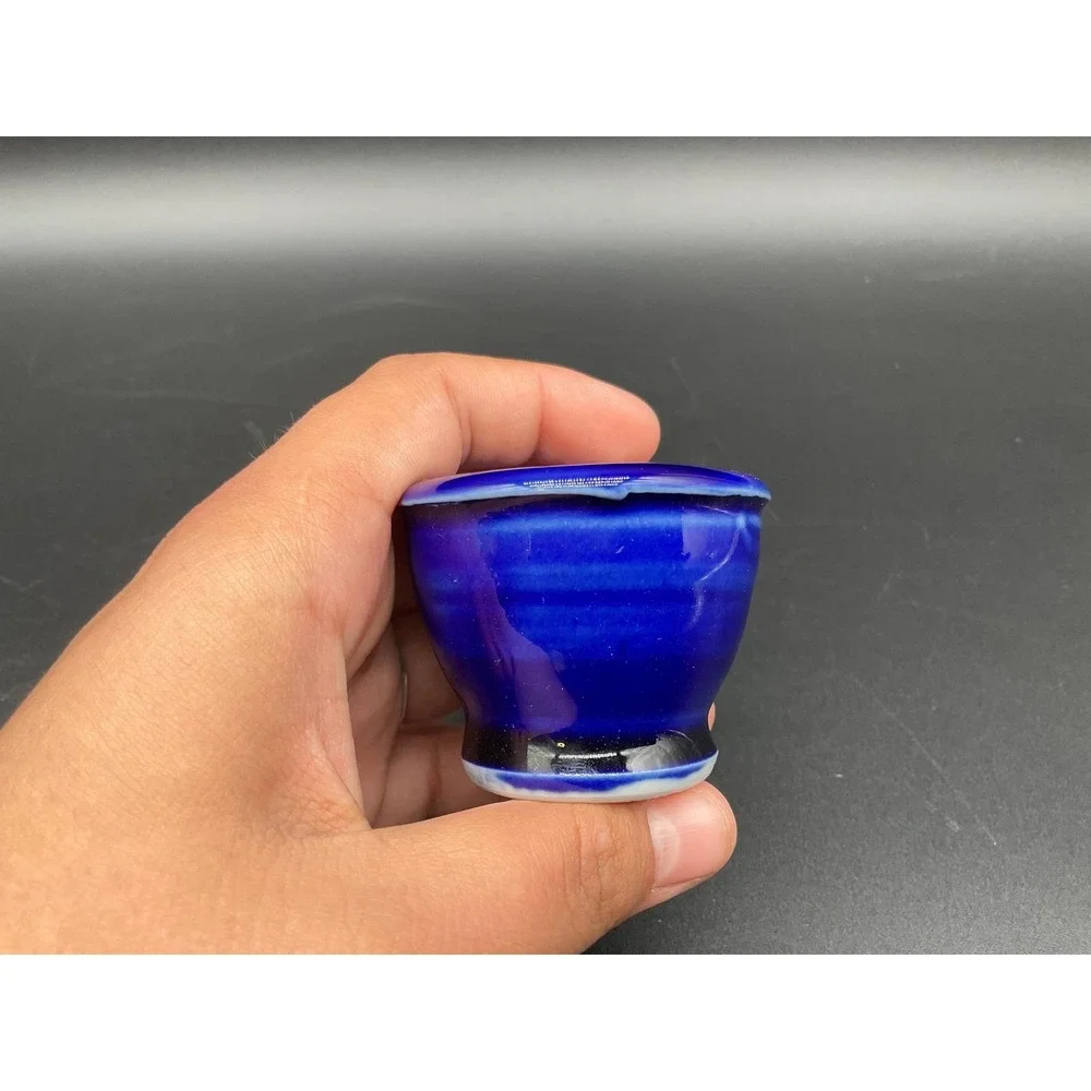 Cobalt Blue Glass Egg Cup with Starburst‎ Base Vintage Pressed Kitchenware